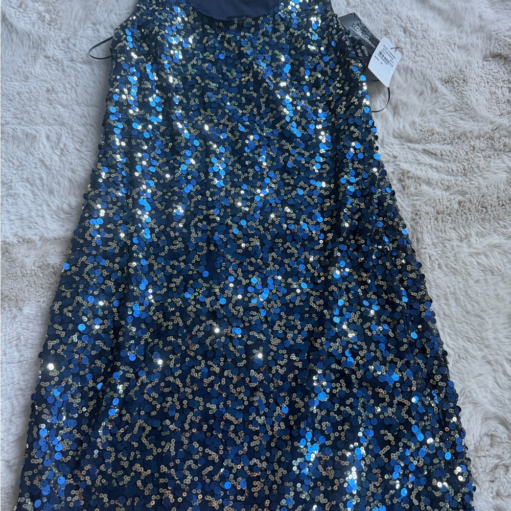 Oleg Cassini Navy and Gold Sequin Dress